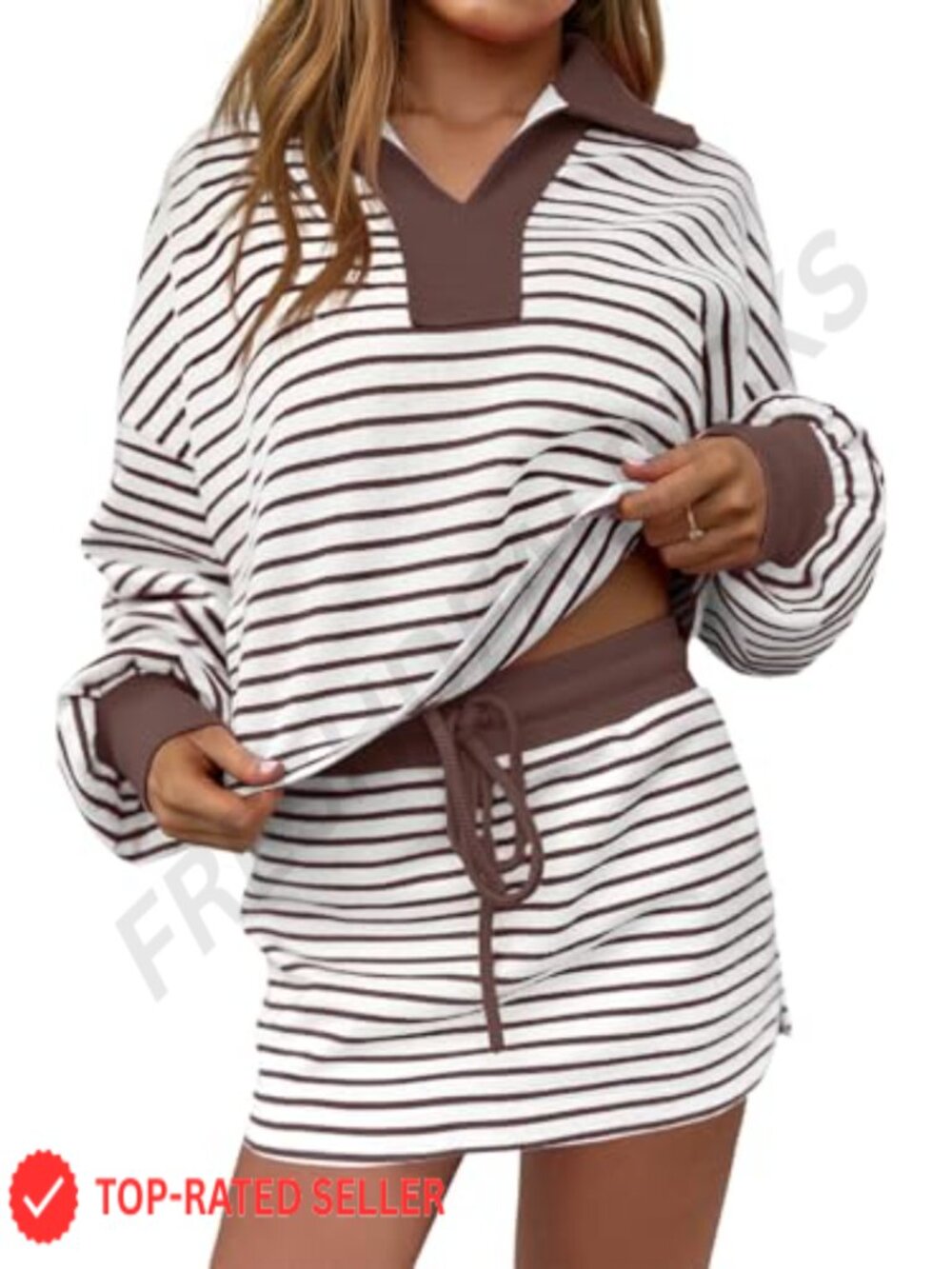 Women's Striped 2 Piece Sweatshirt & Skirt Set Lounge Workout Skort Set